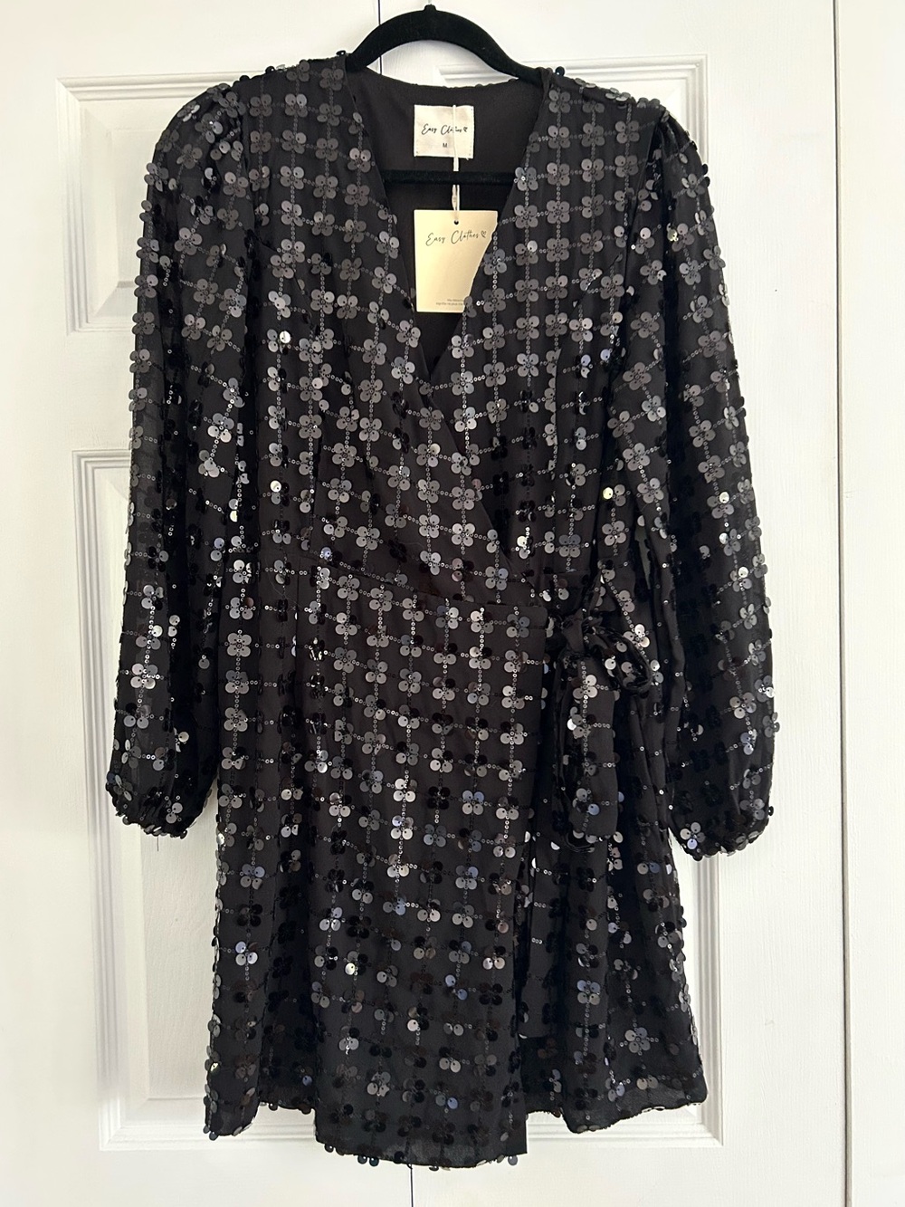 NWT Black Sequin Wrap Dress